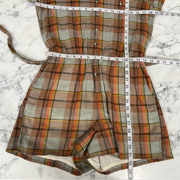 Toad & Co CAMP COVE ROMPER in plaid pale slate color organic cotton small - Picture 8 of 11